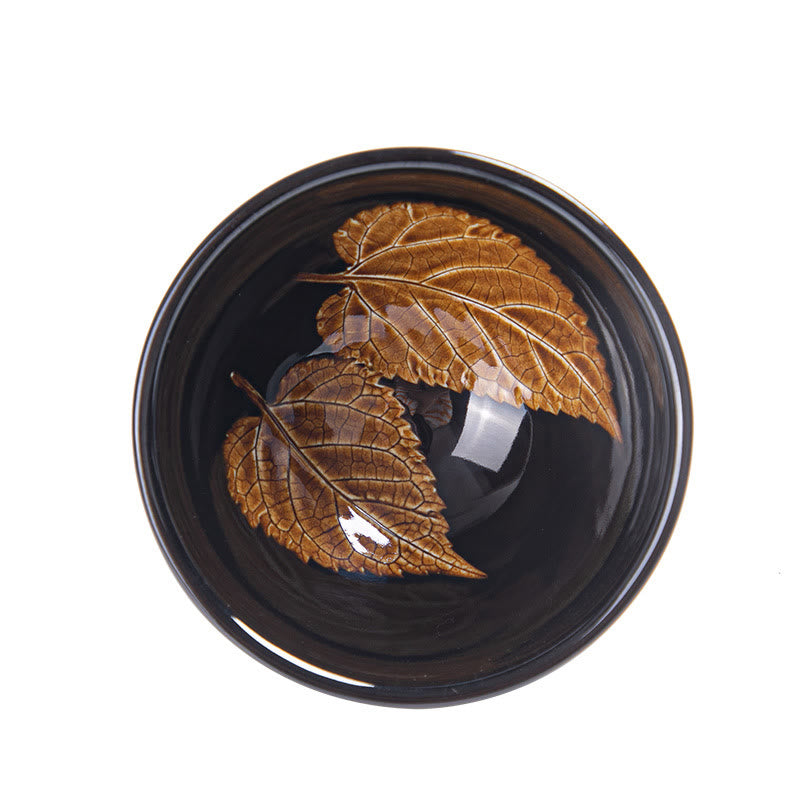 Tasse à thé en céramique Jian Zhan Tenmoku à motif feuille d'érable dorée, 120 ml