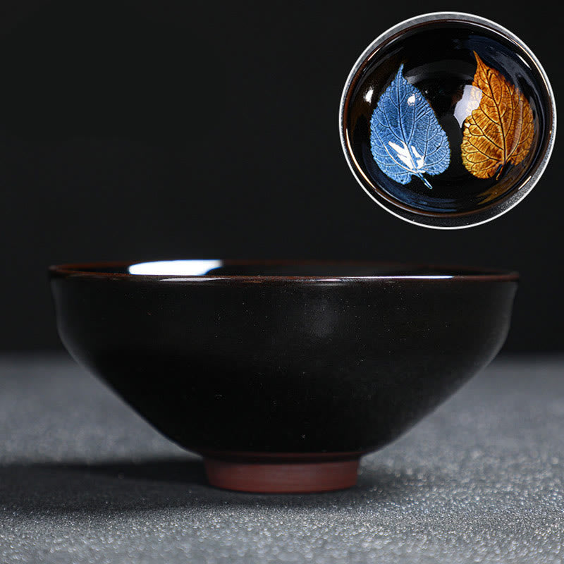 Tasse à thé en céramique Jian Zhan Tenmoku à motif feuille d'érable dorée, 120 ml