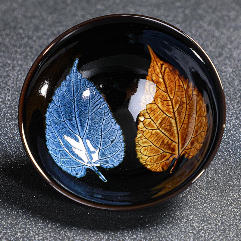 Tasse à thé en céramique Jian Zhan Tenmoku à motif feuille d'érable dorée, 120 ml