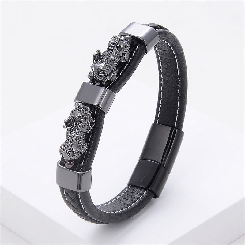 Bracelet en cuir doré PiXiu 18-20 cm avec boucle magnétique pour la richesse
