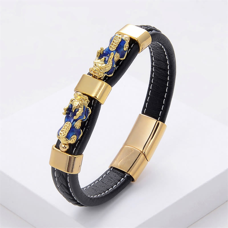 Bracelet en cuir doré PiXiu 18-20 cm avec boucle magnétique pour la richesse