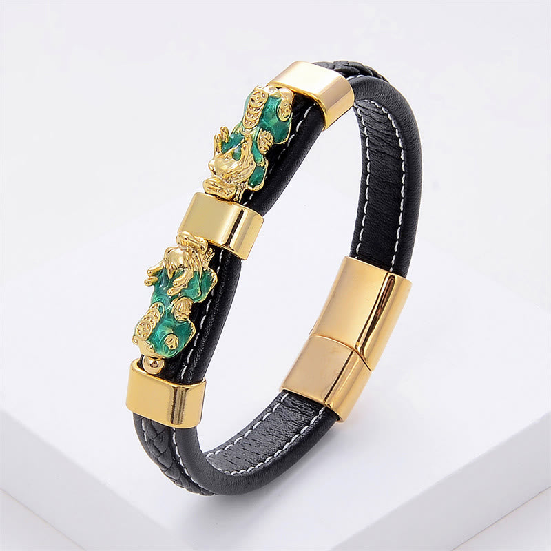 Bracelet en cuir doré PiXiu 18-20 cm avec boucle magnétique pour la richesse