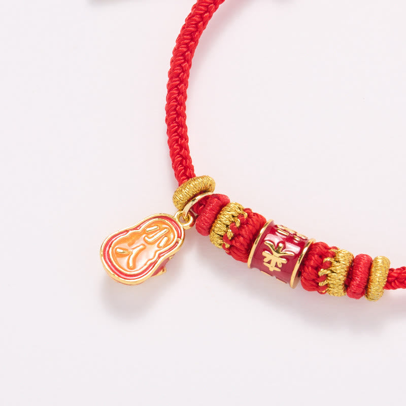 Bracelet Shi Lai Yun Zhuan en cuivre plaqué or et fil rouge 14-18 cm