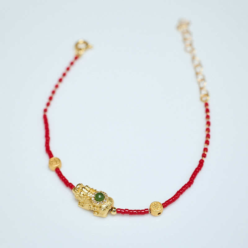 Bracelet PiXiu plaqué or avec trèfle à quatre feuilles