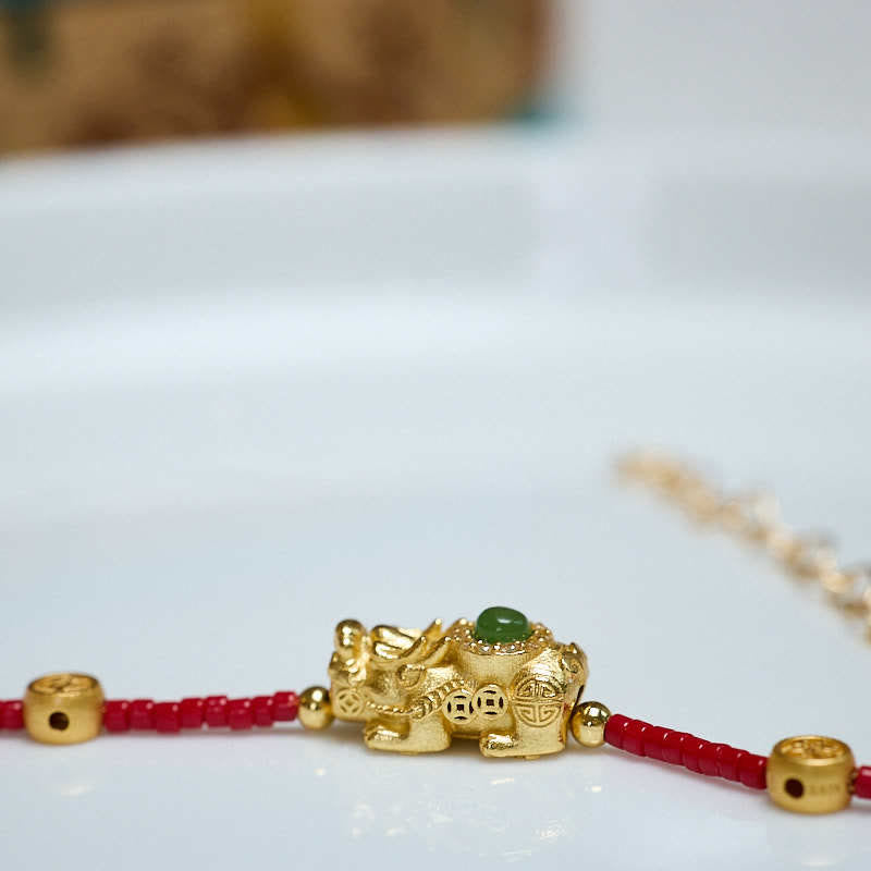 Bracelet PiXiu plaqué or avec trèfle à quatre feuilles