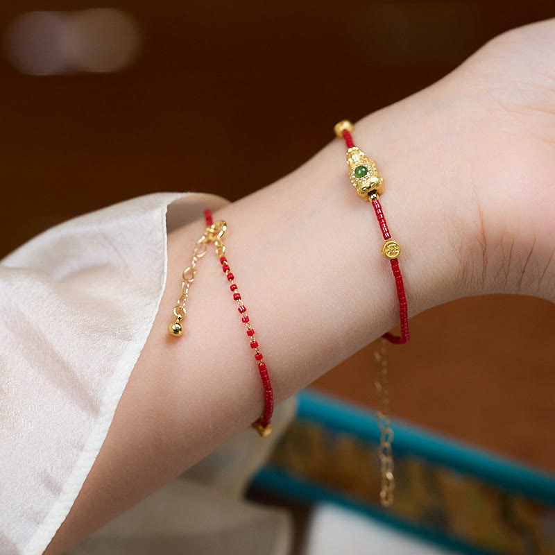 Bracelet PiXiu plaqué or avec trèfle à quatre feuilles