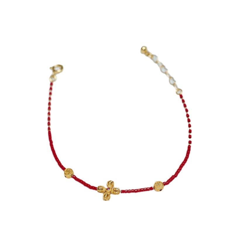 Bracelet PiXiu plaqué or avec trèfle à quatre feuilles