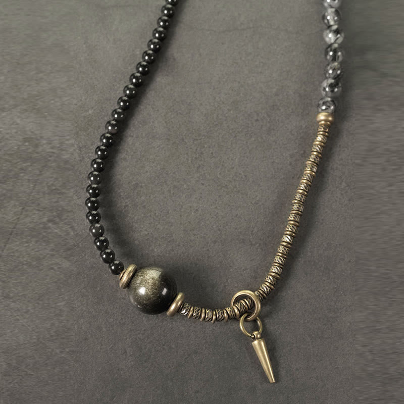 Bracelet de protection double tour en obsidienne dorée