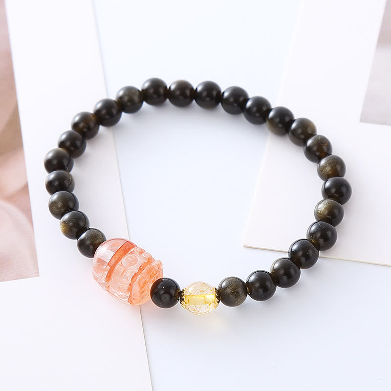 Bracelet de protection de richesse PiXiu Pixiu en obsidienne dorée