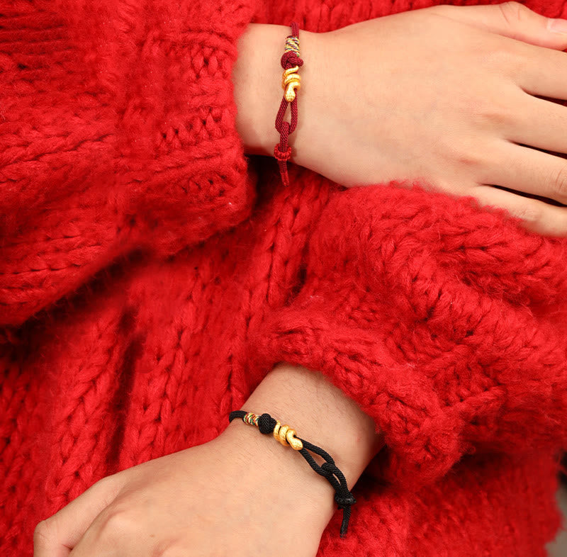 Bracelet de protection porte-bonheur en fil rouge serpent doré