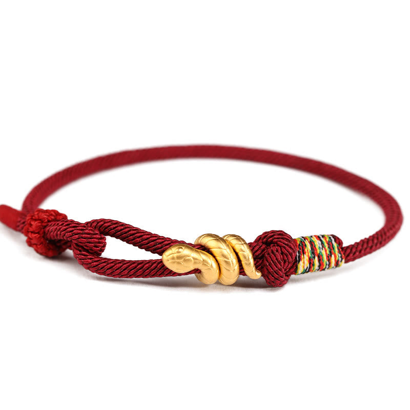 Bracelet de protection porte-bonheur en fil rouge serpent doré