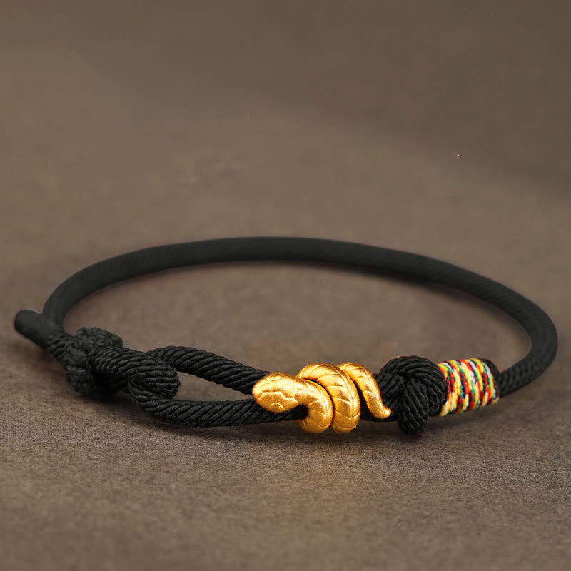 Bracelet de protection porte-bonheur en fil rouge serpent doré