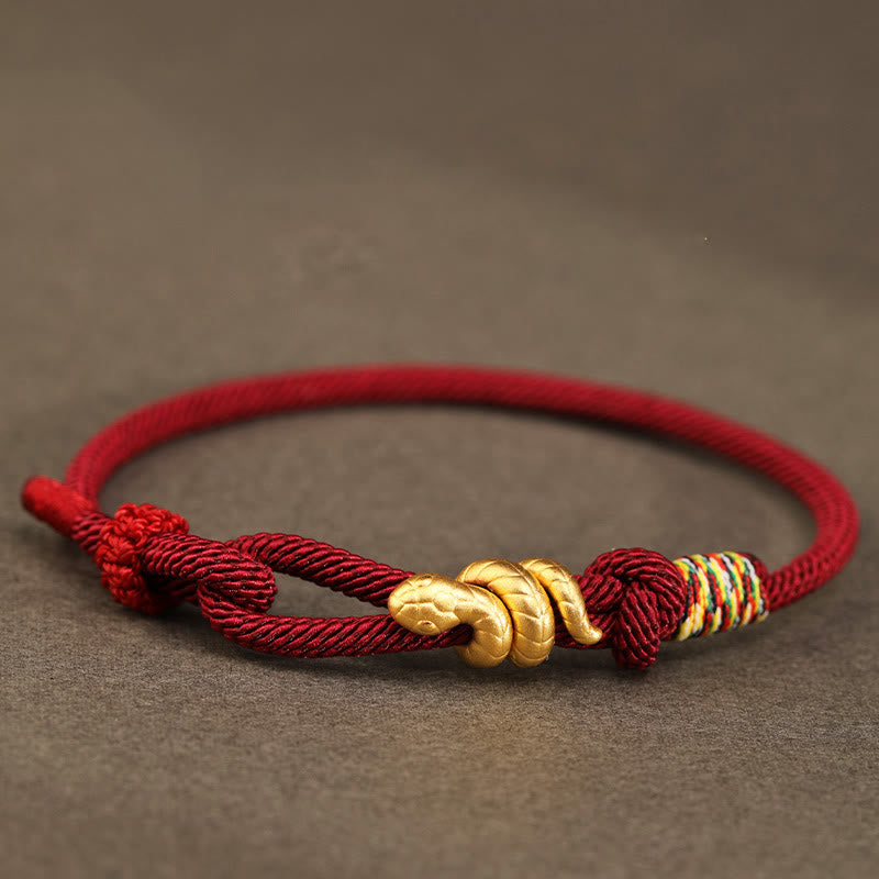 Bracelet de protection porte-bonheur en fil rouge serpent doré