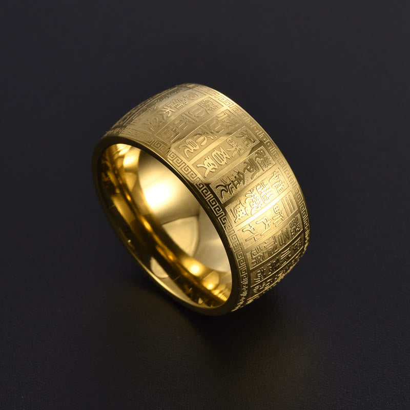 Bague spirituelle en or avec caractères chinois gravés | Équilibre et harmonie