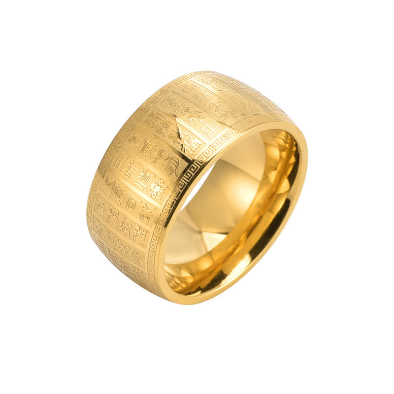 Bague spirituelle en or avec caractères chinois gravés | Équilibre et harmonie