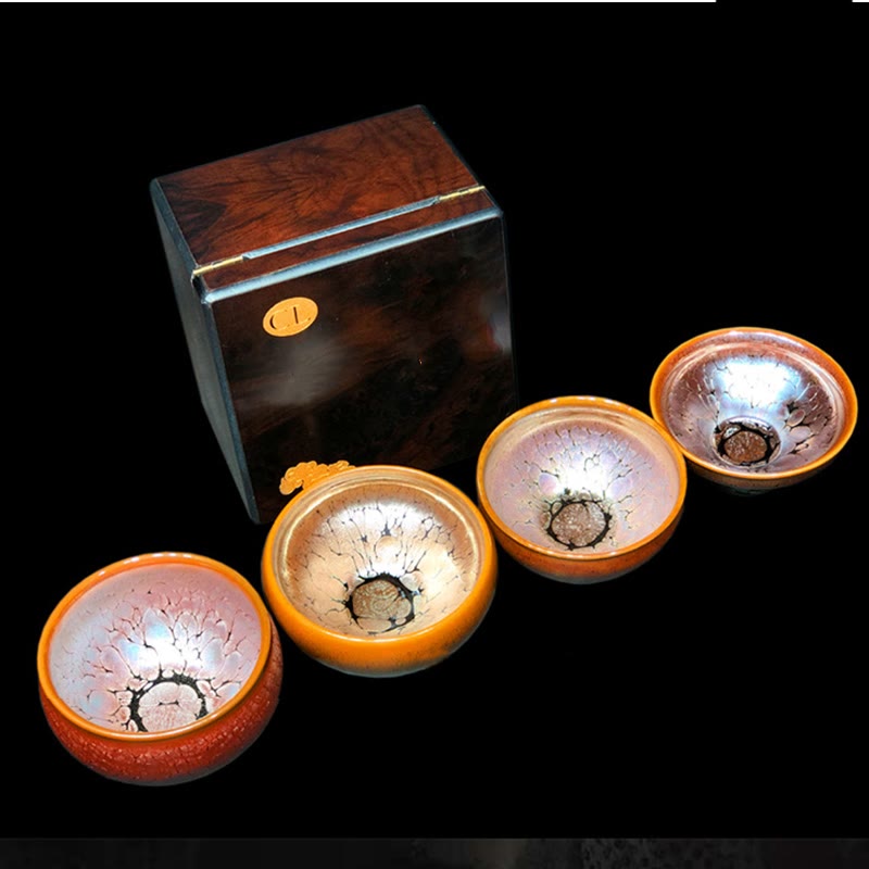 Tasse à thé en céramique chinoise Jianzhan à motif de taches dorées 9,5 cm