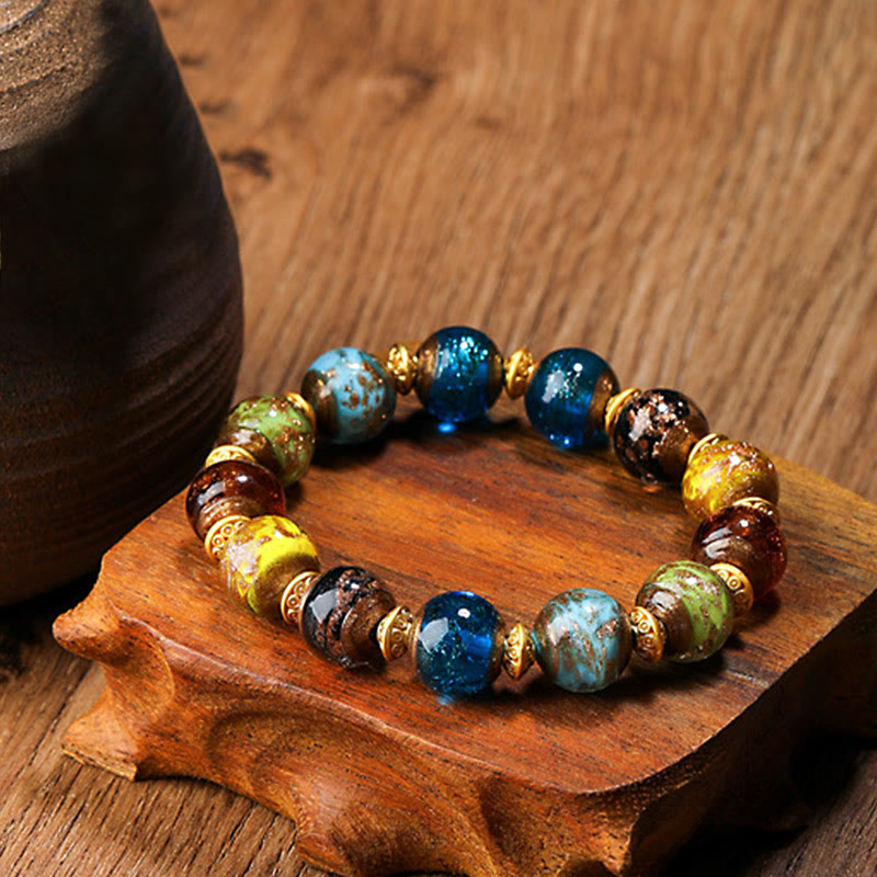 Bracelet spirituel en perles de verre Liuli, bête avaleuse d'or, 12 mm