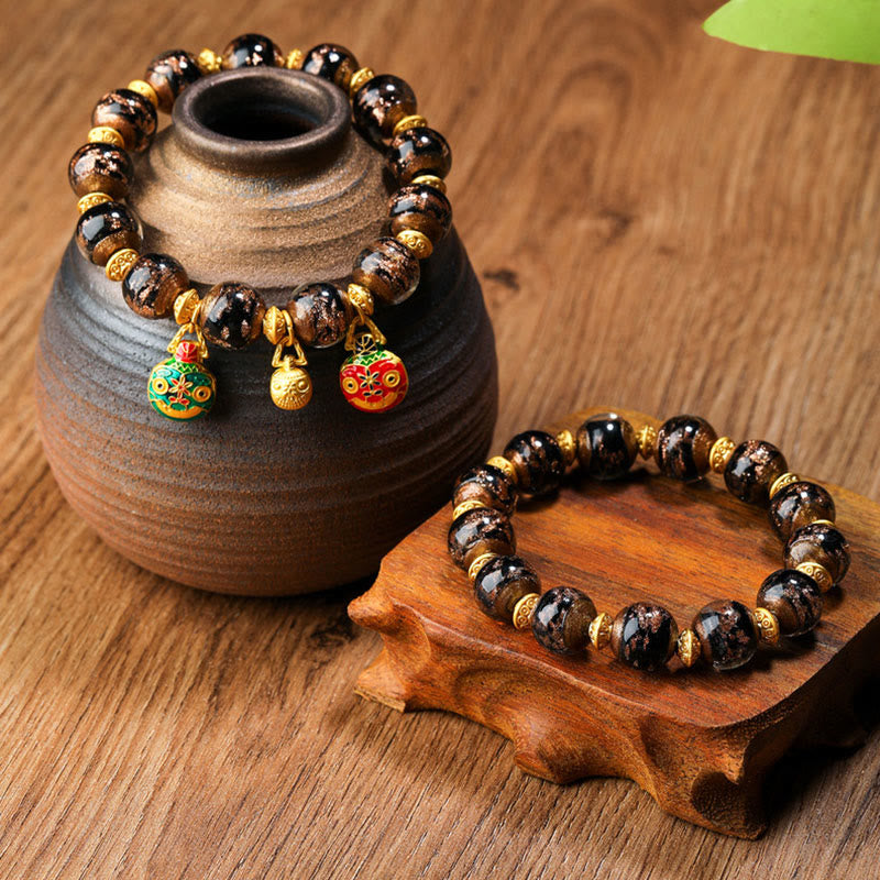 Bracelet spirituel en perles de verre Liuli, bête avaleuse d'or, 12 mm