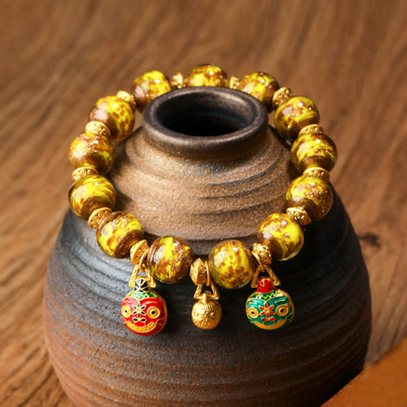 Bracelet spirituel en perles de verre Liuli, bête avaleuse d'or, 12 mm