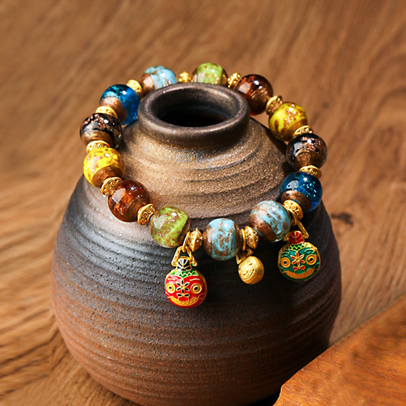 Bracelet spirituel en perles de verre Liuli, bête avaleuse d'or, 12 mm