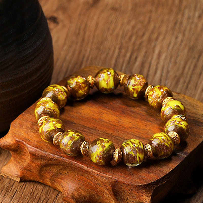 Bracelet spirituel en perles de verre Liuli, bête avaleuse d'or, 12 mm