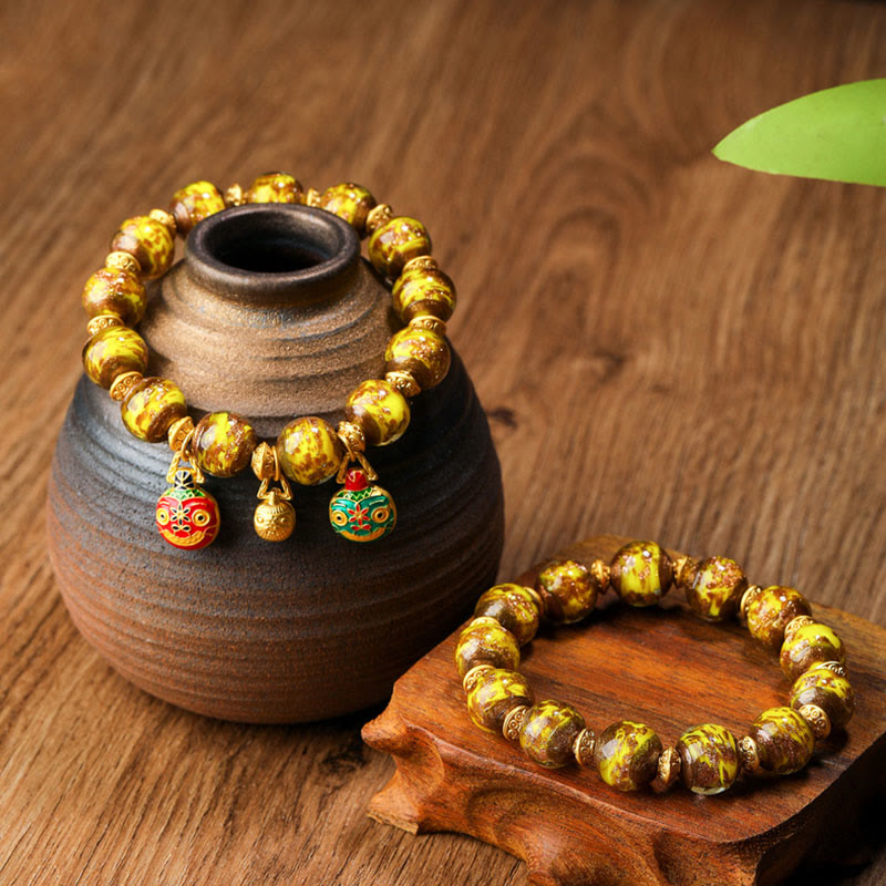 Bracelet spirituel en perles de verre Liuli, bête avaleuse d'or, 12 mm