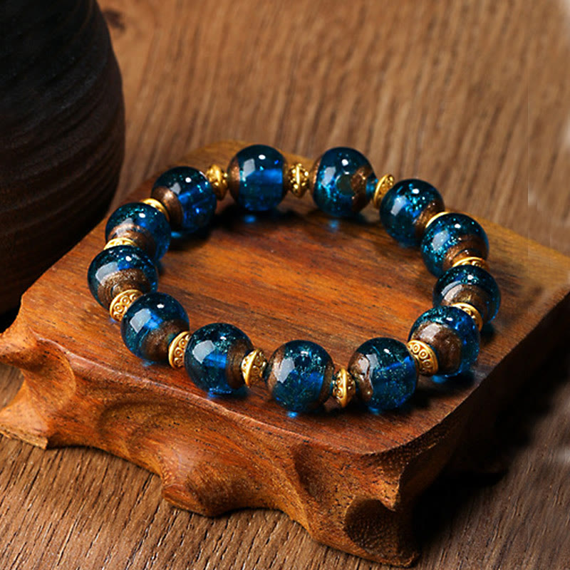 Bracelet spirituel en perles de verre Liuli, bête avaleuse d'or, 12 mm