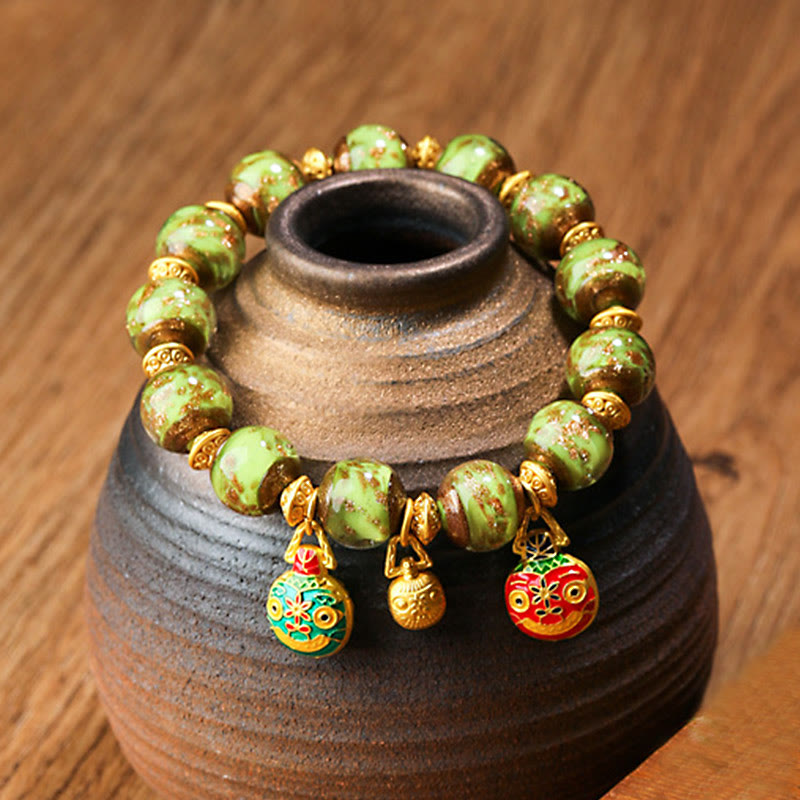 Bracelet spirituel en perles de verre Liuli, bête avaleuse d'or, 12 mm