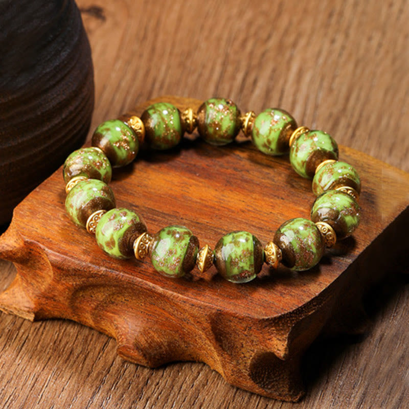 Bracelet spirituel en perles de verre Liuli, bête avaleuse d'or, 12 mm