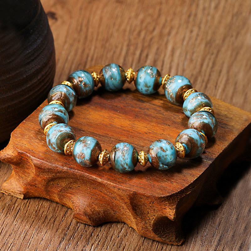 Bracelet spirituel en perles de verre Liuli, bête avaleuse d'or, 12 mm