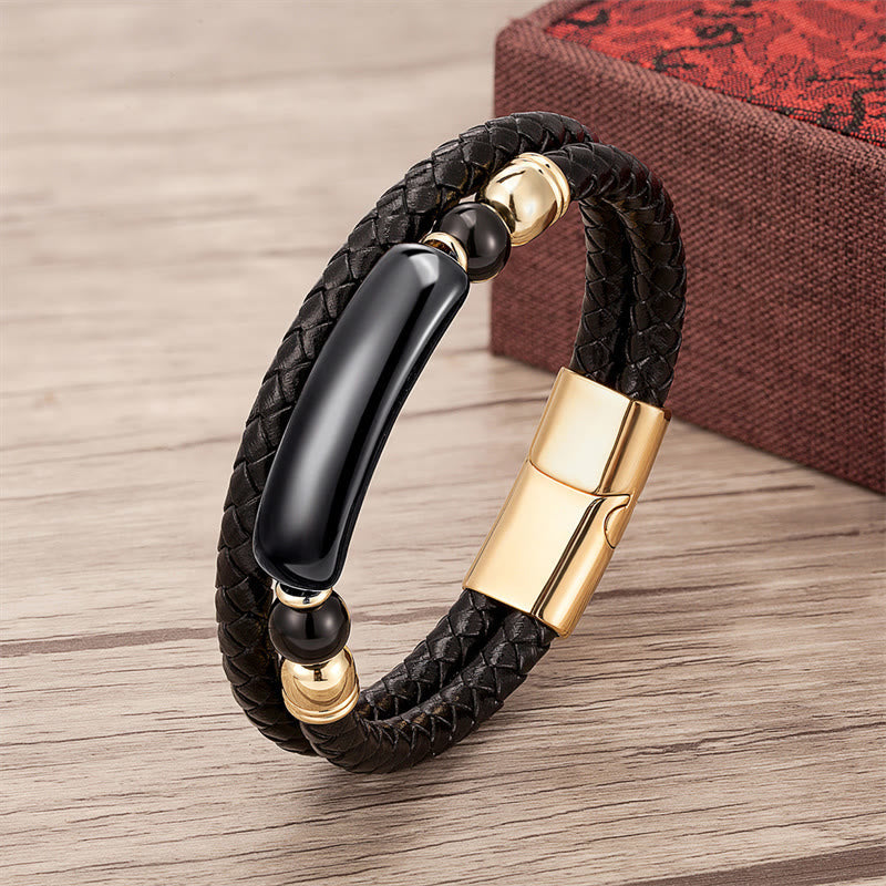 Bracelet en cuir œil de tigre doré avec boucle magnétique pour la chance et la protection