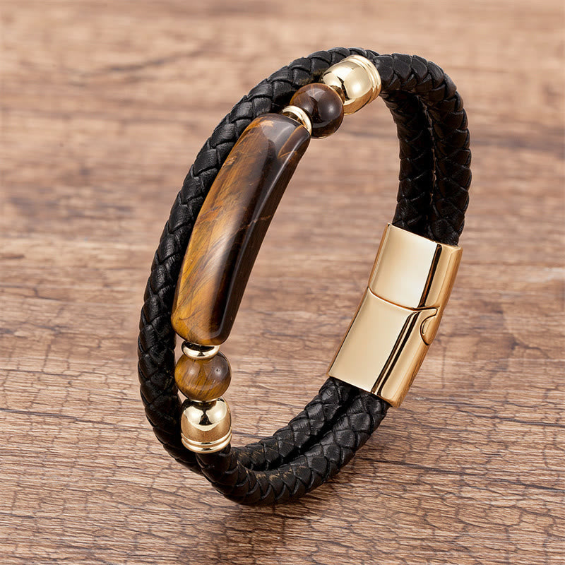 Bracelet en cuir œil de tigre doré avec boucle magnétique pour la chance et la protection