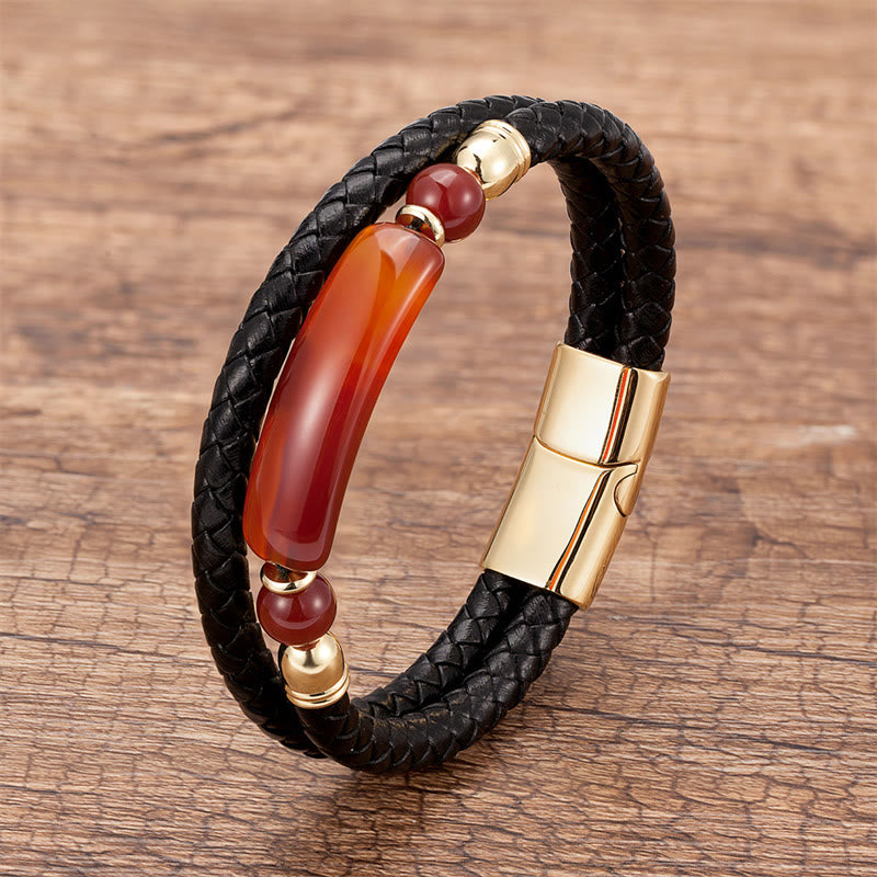 Bracelet en cuir œil de tigre doré avec boucle magnétique pour la chance et la protection