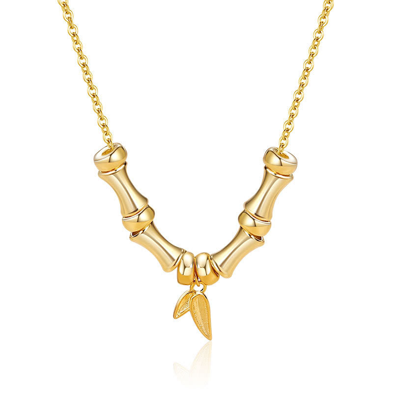 Collier spirituel en acier titane à motif bambou doré pour la richesse
