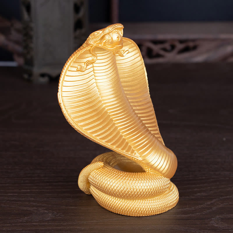 Statue de cobra en bronze doré et résine | Décor de l'Année du Serpent