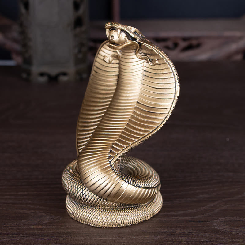 Statue de cobra en bronze doré et résine | Décor de l'Année du Serpent