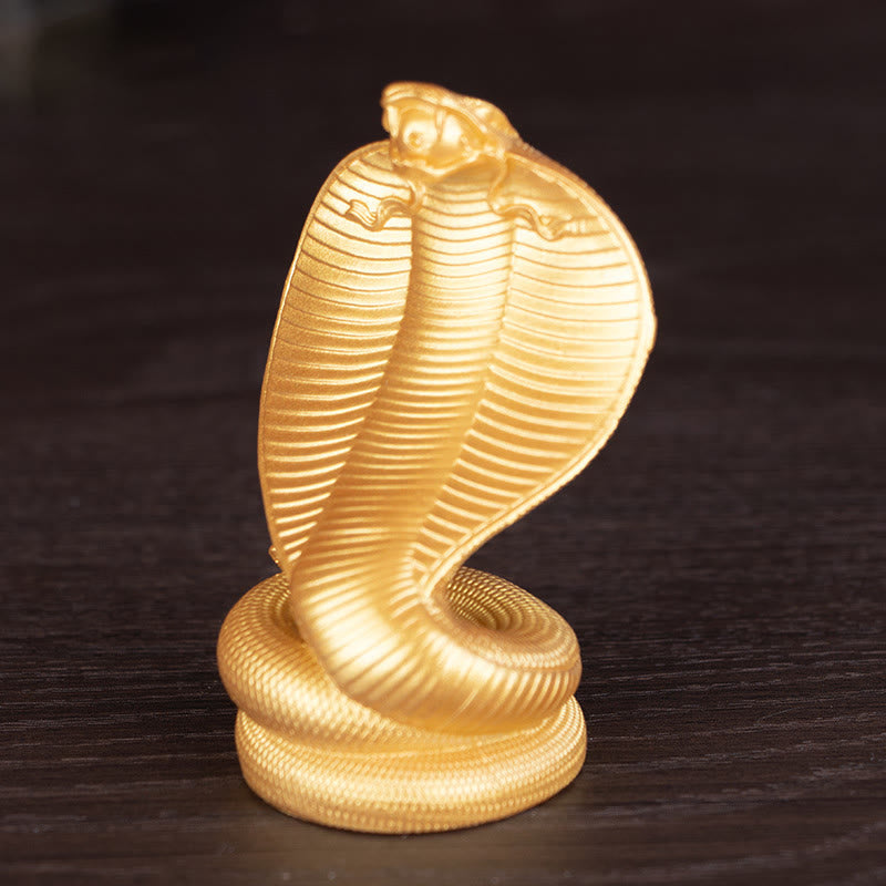 Statue de cobra en bronze doré et résine | Décor de l'Année du Serpent