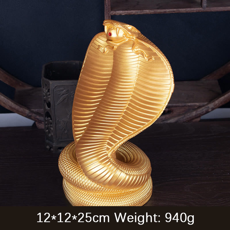 Statue de cobra en bronze doré et résine | Décor de l'Année du Serpent
