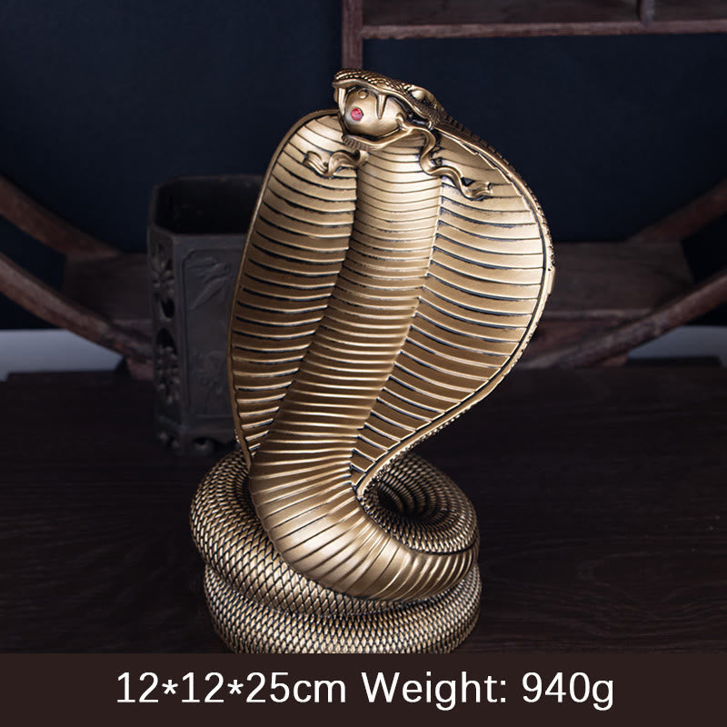 Statue de cobra en bronze doré et résine | Décor de l'Année du Serpent