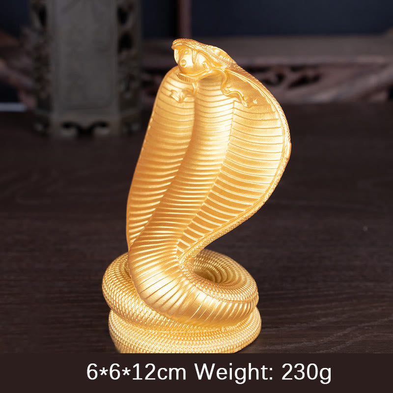 Statue de cobra en bronze doré et résine | Décor de l'Année du Serpent