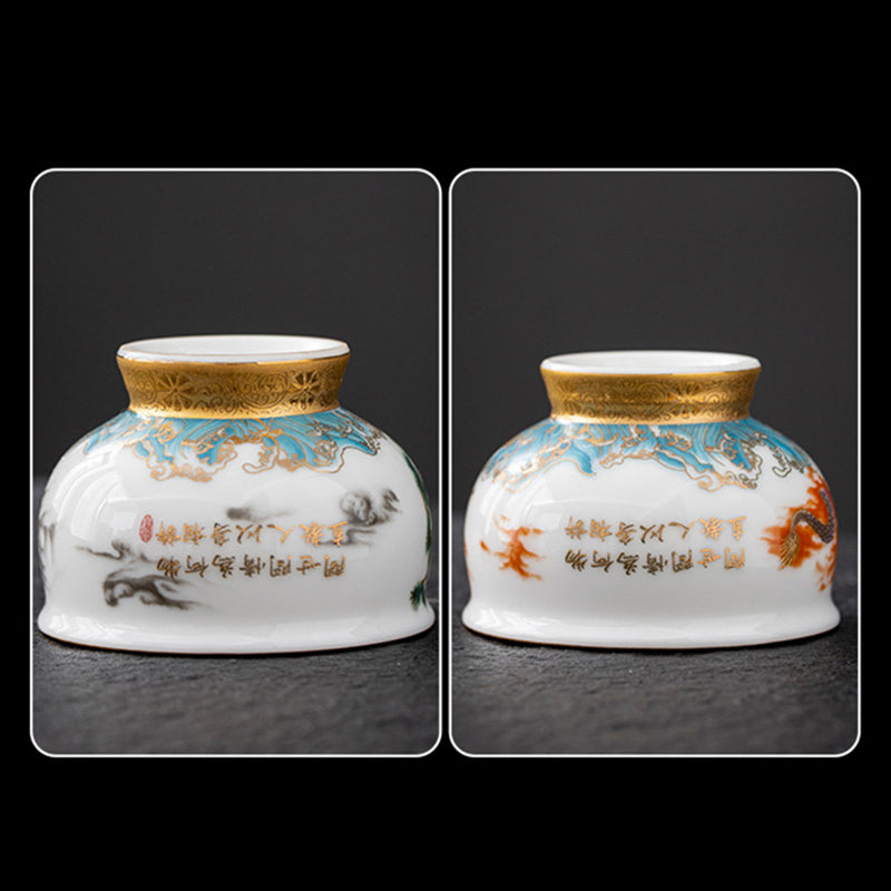 Service à thé en céramique dorée avec motif Aigle royal et Dragon de bon augure et coffret cadeau