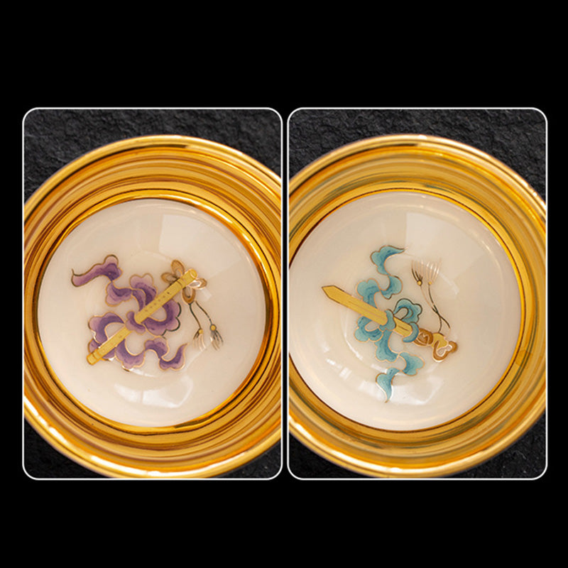 Service à thé en céramique dorée avec motif Aigle royal et Dragon de bon augure et coffret cadeau