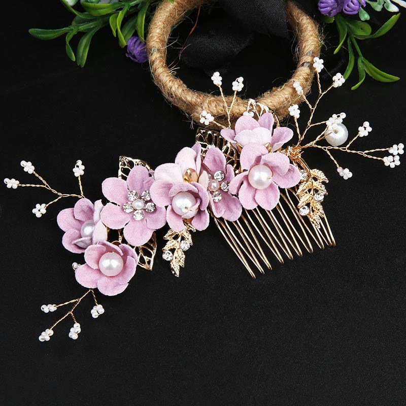 Ensemble d'épingles à cheveux chinoises en perles et feuilles dorées - 4 peignes élégants
