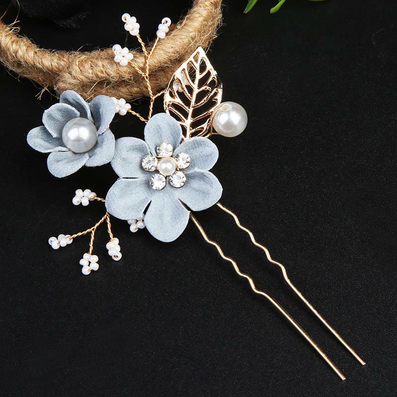 Ensemble d'épingles à cheveux chinoises en perles et feuilles dorées - 4 peignes élégants