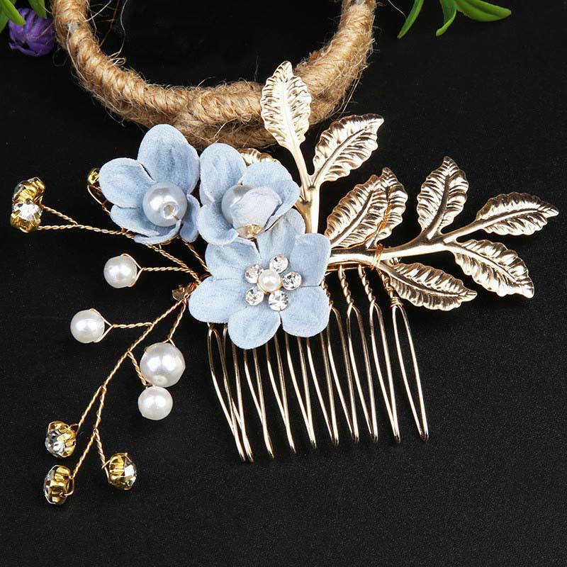 Ensemble d'épingles à cheveux chinoises en perles et feuilles dorées - 4 peignes élégants