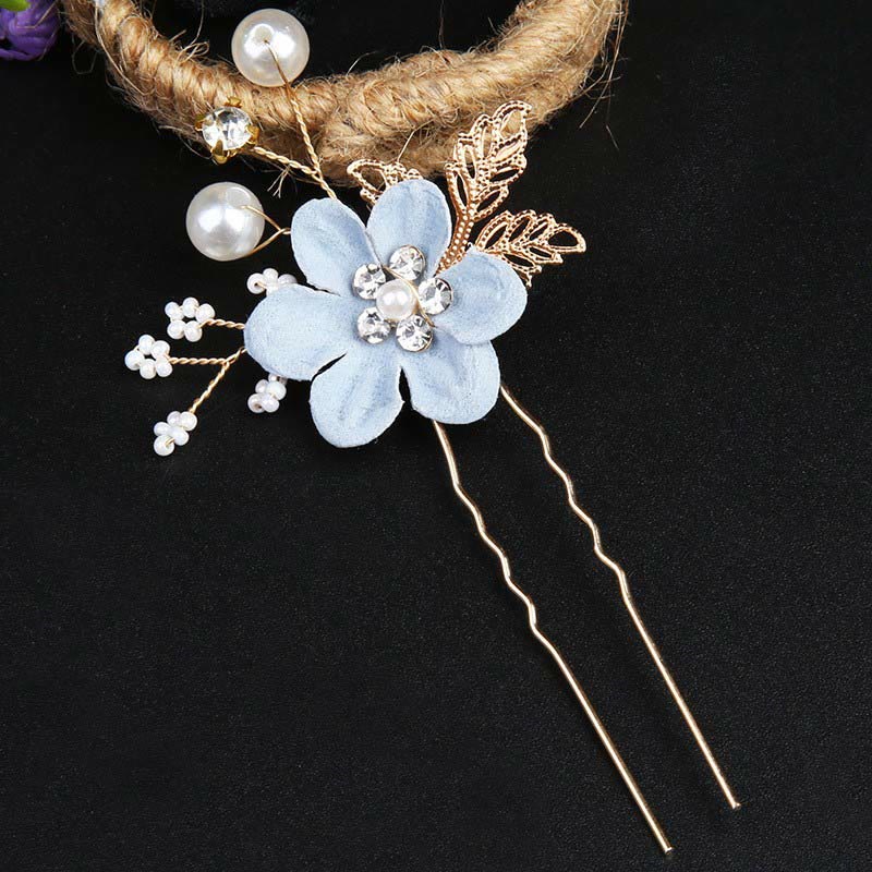 Ensemble d'épingles à cheveux chinoises en perles et feuilles dorées - 4 peignes élégants