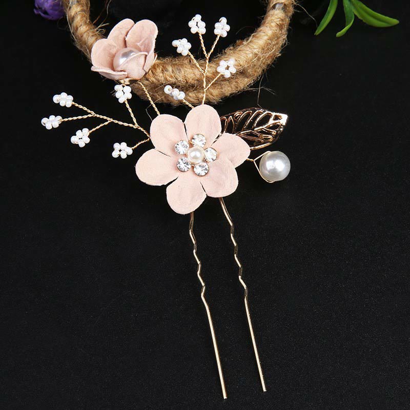 Ensemble d'épingles à cheveux chinoises en perles et feuilles dorées - 4 peignes élégants