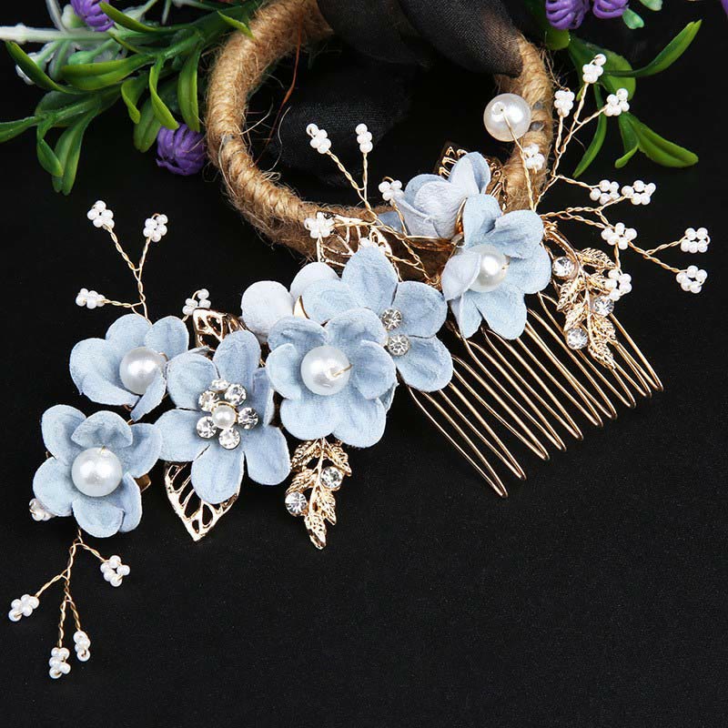 Ensemble d'épingles à cheveux chinoises en perles et feuilles dorées - 4 peignes élégants