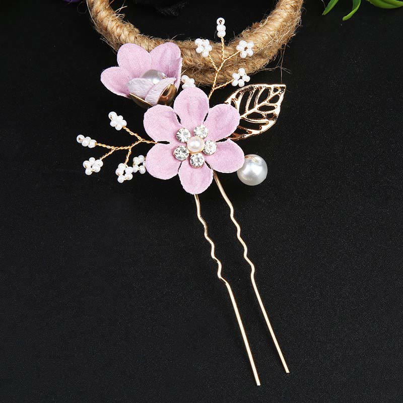 Ensemble d'épingles à cheveux chinoises en perles et feuilles dorées - 4 peignes élégants