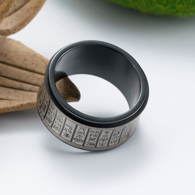 Bague tournante en acier titane avec mantra Golden Light | Équilibre spirituel